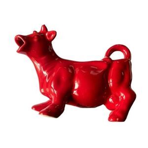 Red Farmhouse Red Ceramic Cow Creamer Country Kitchen